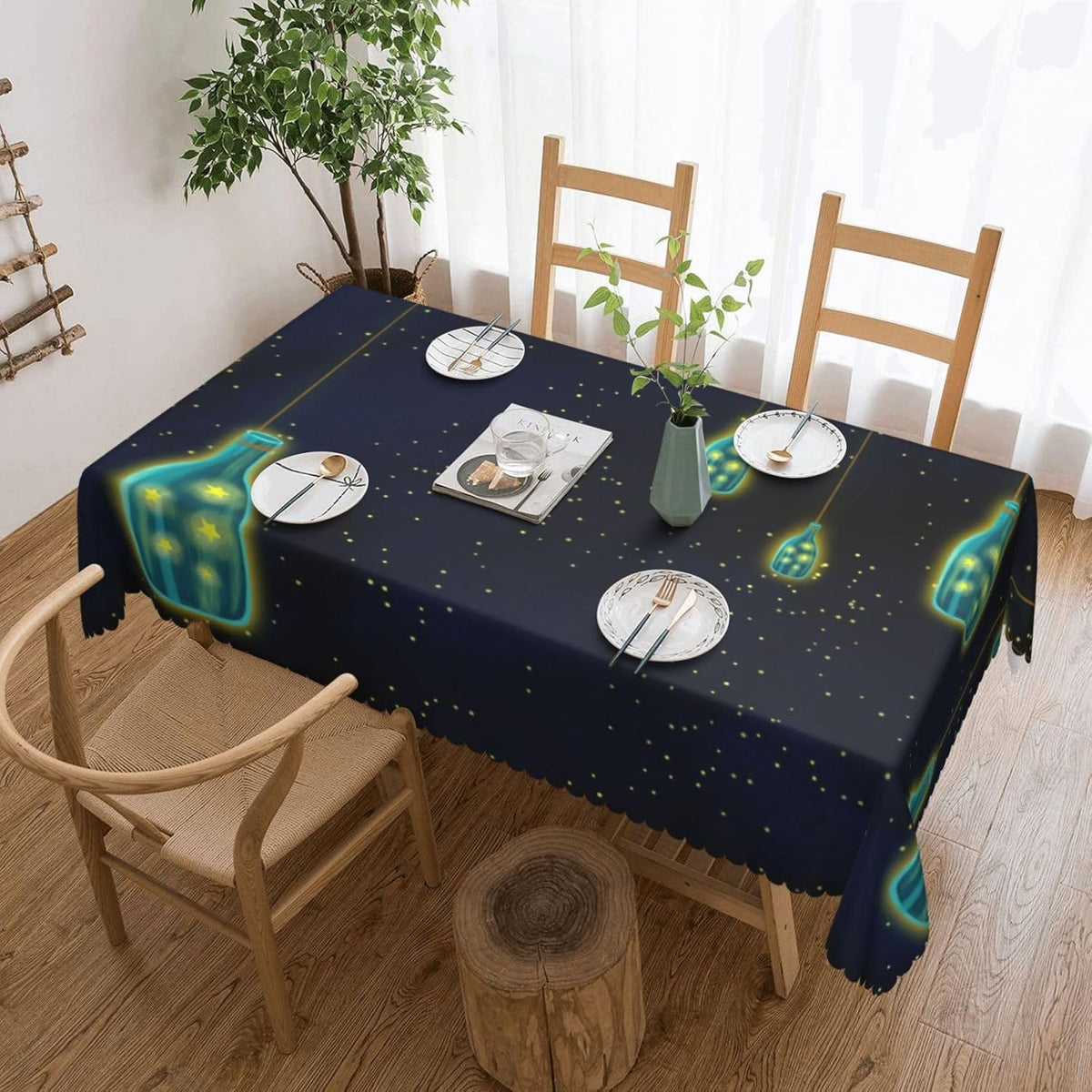 Under The Night Sky Printed Square Tablecloth, Farmhouse-Inspired Decor for Coffee Tables and Outdoor Spaces