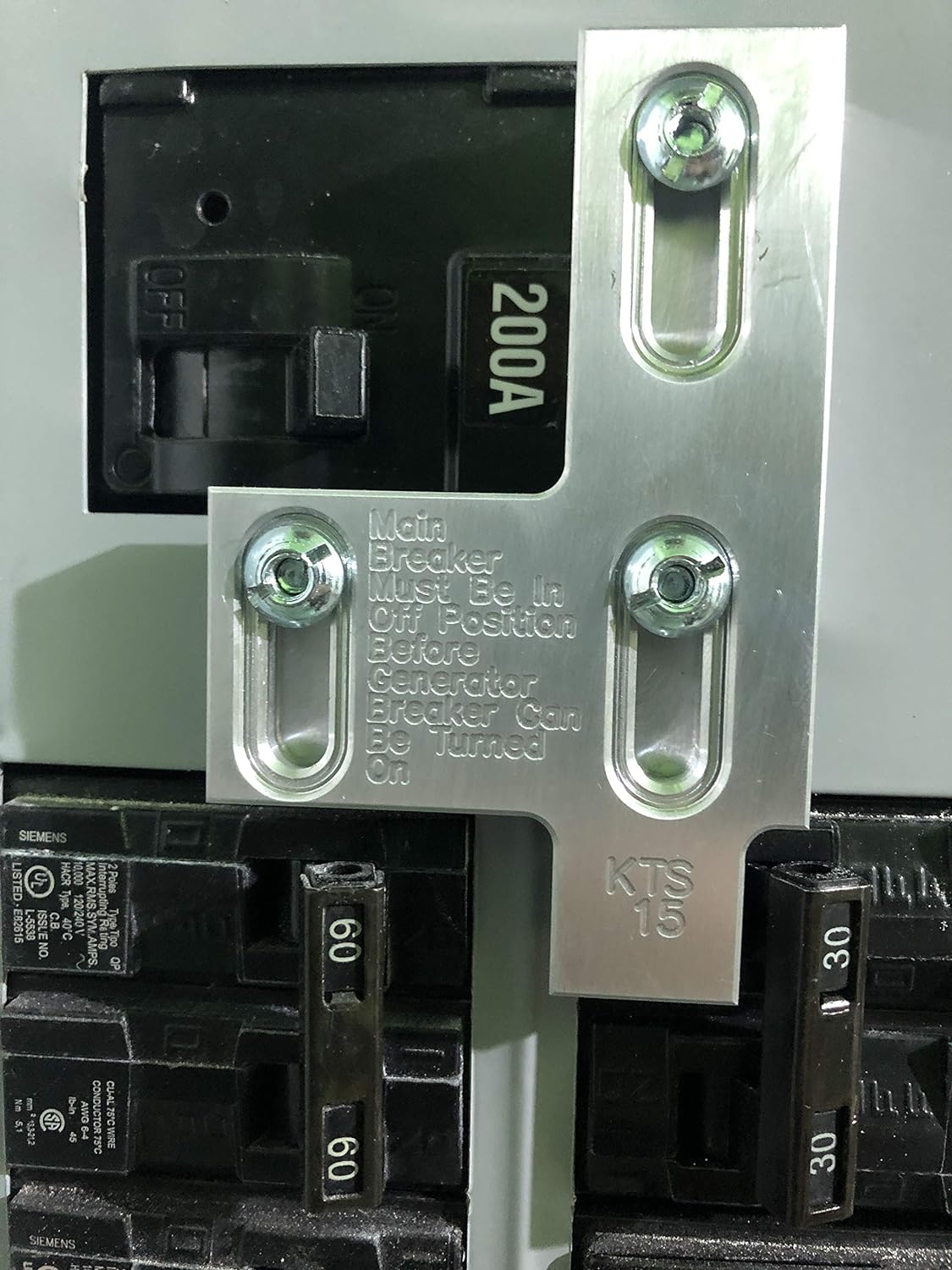 Generator Interlock Kit for Siemens or Murray 200-Amp Electrical Panels