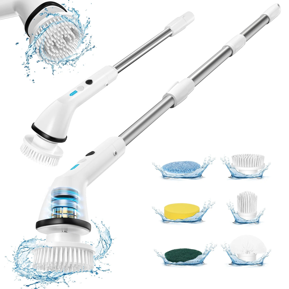 VAVSEA Electric Spin Scrubber Kit with Cleaning Brush, 1.5H Runtime, 300RPM Motor and 51-Inch Handle for Bathroom Floors, Tile and Bathtubs