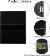 Black 35-Card Sports Trading Card Display Case with UV Protection, Clear View, Lockable Wall Cabinet and Baseball or Basketball Card Frame
