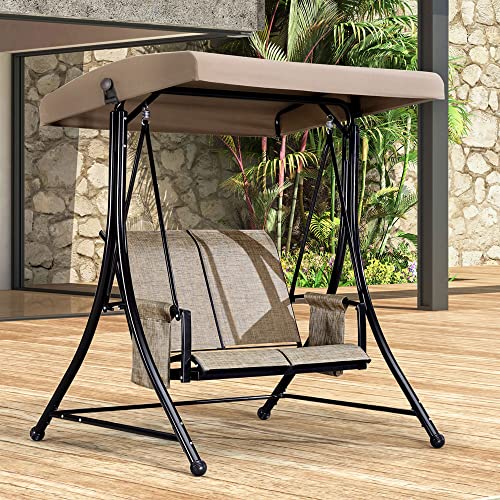 PURPLE LEAF Deluxe 3-Seat Patio Porch Swing with Weather-Resistant Steel Frame, Adjustable Tilt Canopy and Beige Finish