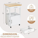 Shintenchi Rolling Kitchen Island Cart with Large Worktop, Cabinet Storage, Drawers, Towel Rack and Wheeled Side-Table Design, White
