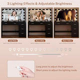 Makeup Vanity Desk with Mirror, 10 Lights, 5 Drawers and 3 Storage Shelves, Dressing Table with 3 Color Modes and Adjustable Brightness, 35.4-Inch, Black