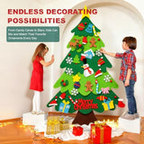 3.2ft DIY Felt Christmas Tree Set for Toddlers, Featuring 5M LED String Lights, 32Pcs Detachable Ornaments and Hanging Rope for Wall, Door or Home Decor
