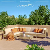 Grand patio 7-Piece Boho Wicker Conversation Set in Cream, Featuring a Sectional Sofa, Water-Resistant Thick Cushions, and Coffee Table