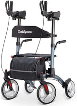OasisSpace Upright Rollator Walker with Seat, Padded Armrests, Stand-Up Handles, Ultra-Folding Design and 10?? Front Wheels