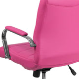 Emma + Oliver Mid-Back Executive Office Chair in Pink Vinyl with Arms, Chrome Base & Swivel Design