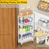 4-Tier Slim Rolling Storage Cart with Wood Top and Metal Frame, Narrow Mobile Organizer with Handle for Kitchen, Laundry Room, Bathroom or Other Tight Spaces