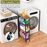 4-Tier Slim Rolling Storage Cart with Wood Top and Metal Frame, Narrow Mobile Organizer with Handle for Kitchen, Laundry Room, Bathroom or Other Tight Spaces