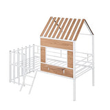 Harper & Bright Designs Twin Low Loft House Bed with Roof, Window, Guardrail and Ladder, Metal Kids Frame for Girls and Boys, White