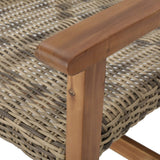 Christopher Knight Home Hampton 2-Piece Outdoor Wicker Club Chair Set with Acacia Wood Frames, Natural Stained / Grey
