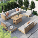 Grand patio 7-Piece Boho Wicker Conversation Set in Cream, Featuring a Sectional Sofa, Water-Resistant Thick Cushions, and Coffee Table