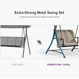 PURPLE LEAF Deluxe 3-Seat Patio Porch Swing with Weather-Resistant Steel Frame, Adjustable Tilt Canopy and Beige Finish