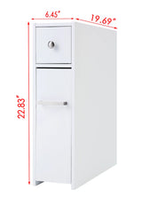 Spirich Home Slim White Bathroom Storage Cabinet with Slide-Out Drawer and Freestanding Toilet Paper Holder