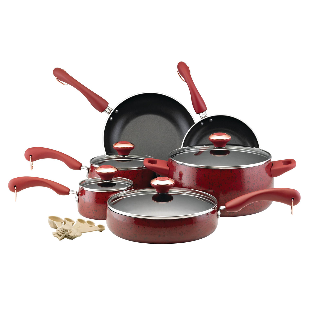 15-Piece Paula Deen Signature Cookware Collection, Featuring Nonstick Porcelain Construction in Red and Black
