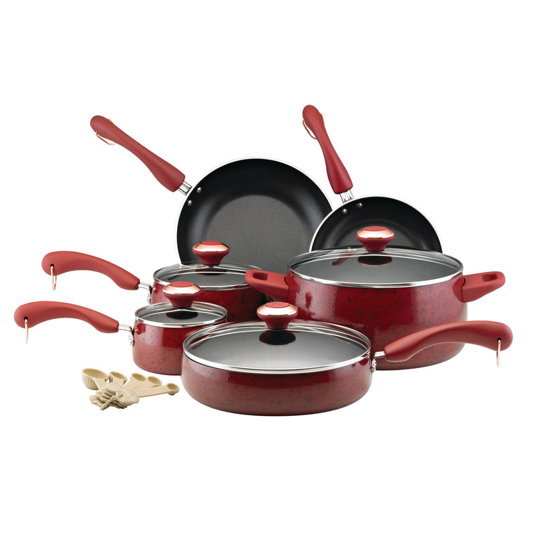 15-Piece Paula Deen Signature Cookware Collection, Featuring Nonstick Porcelain Construction in Red and Black