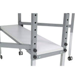 Sew Ready Mobile Folding Cutting Table with Adjustable Height, Quilting Grid, Sewing Board, and Storage, Silver/White