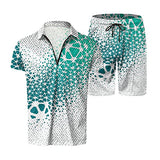 Mens 2-Piece Summer Outfit Set with Printed Short-Sleeve Lapel Shirt & Shorts, Casual Beach Suit