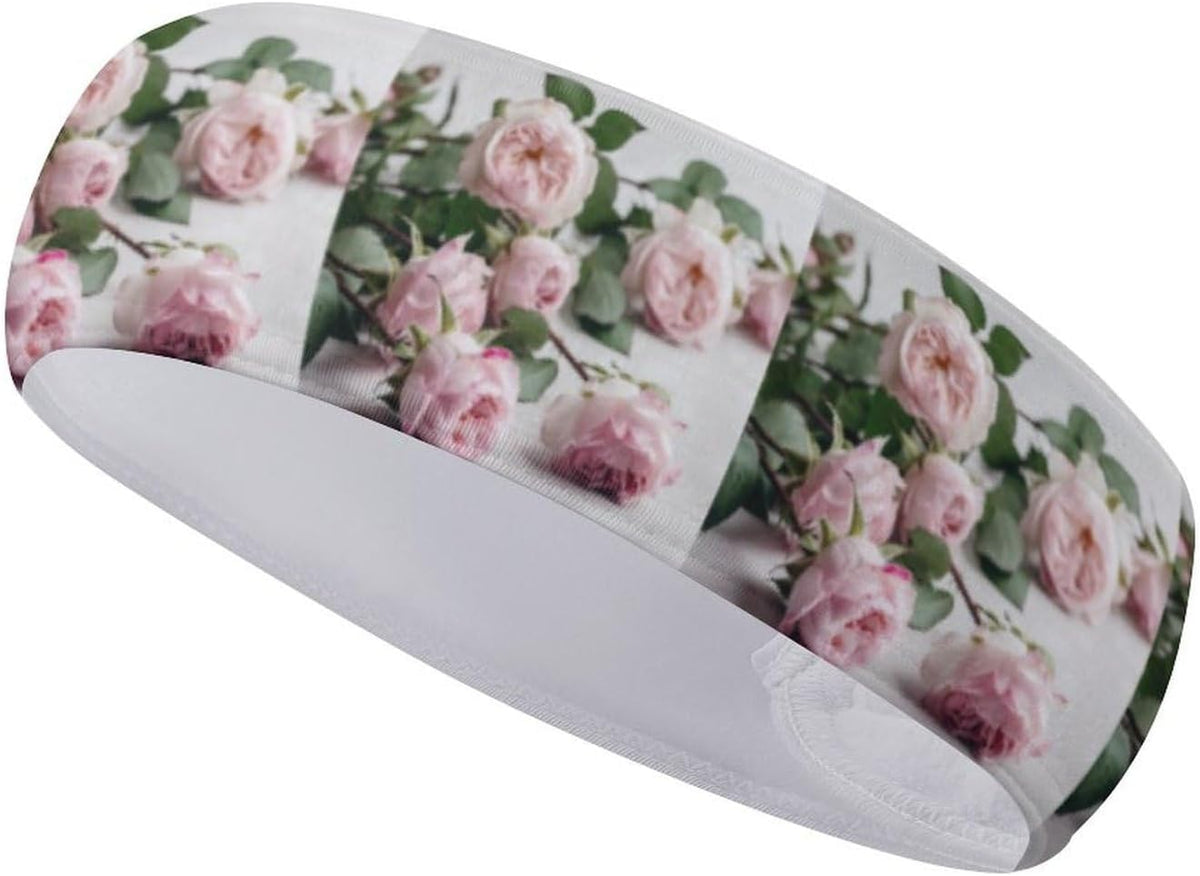 Stretchy Moisture-Wicking Sports Headband with Flowers on White Design for Women and Men, Running, Yoga and Gym Workouts