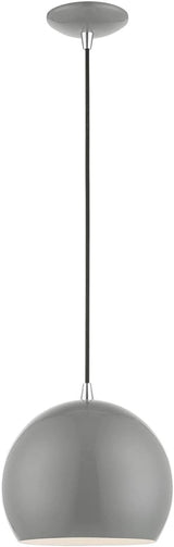 Livex Lighting Piedmont Globe Pendant, 1-Light Industrial Fixture, 15 Inches Tall and 10 Inches Wide, Shiny Light Gray with Polished Chrome