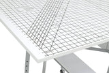Sew Ready Mobile Folding Cutting Table with Adjustable Height, Quilting Grid, Sewing Board, and Storage, Silver/White