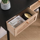 31′′ Rattan Console Table with Farmhouse Wood Design, Narrow Entryway Sofa Table for Hallway, Foyer or Office, Also Styled as a Vanity Desk or Dresser, Black