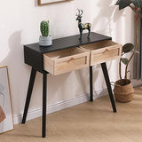31′′ Rattan Console Table with Farmhouse Wood Design, Narrow Entryway Sofa Table for Hallway, Foyer or Office, Also Styled as a Vanity Desk or Dresser, Black