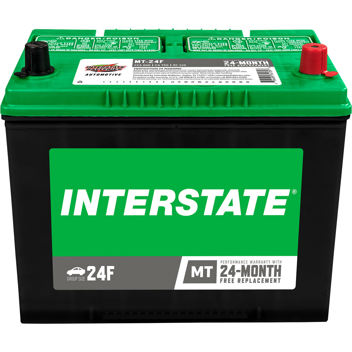 Interstate Automotive Battery, Group Size 24F, 12 Volt Sealed Lead Acid