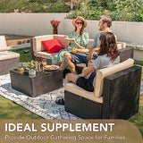 Devoko 6-Piece Beige Patio Conversation Set with Handwoven Rattan Sofa, Sectional Seating, Cushions and Glass Table