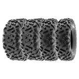 SunF A051 All-Terrain ATV/UTV Tire Set, Complete Set of 4, 25×8-12 and 25×10-12, 6 PR, Black