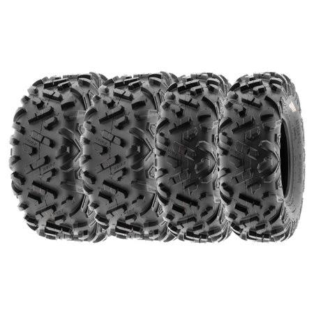 SunF A051 All-Terrain ATV/UTV Tire Set, Complete Set of 4, 25×8-12 and 25×10-12, 6 PR, Black