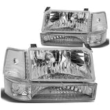 Chrome/Clear 6pcs Headlight and Corner/Side Marker Lamp Set for 92-96 Ford F150/F250/F350/Bronco, 5 Gen 93 94 95, Left+Right, DNA Motoring