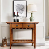 Mission Wine Stand with Two Drawers, Glass and Bottle Storage for 12 Glasses and 7 Bottles