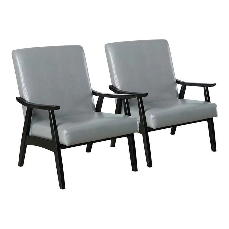 Furniture of America Kikee Light Gray Wood Accent Chairs with Padded Fabric Seats, Set of 2