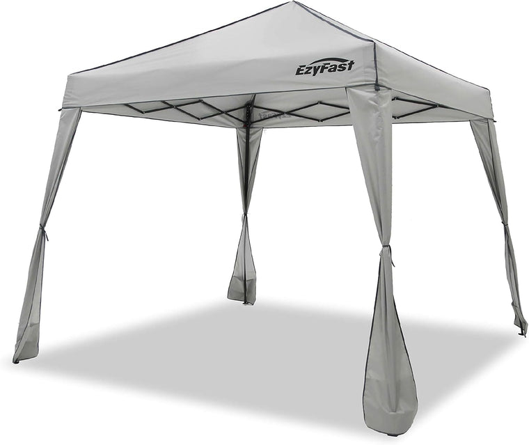EzyFast Elegant 6 x 6-Foot Pop-Up Beach Shelter in Khaki, Compact Portable Canopy with 7.5 x 7.5 ft Base for Camping, Hiking, Fishing and Picnics