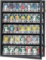 Black 35-Card Sports Trading Card Display Case with UV Protection, Clear View, Lockable Wall Cabinet and Baseball or Basketball Card Frame