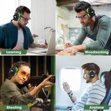 Bluetooth Safety Ear Muffs with 29dB NRR Noise Reduction, FM Radio and MP3 Audio, Rechargeable Wireless Headphones, Green