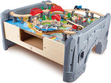 Hape E3766 70-Piece Railway Train Table Set with Battery-Powered Locomotive, Removable Playmat Surface and Storage for Kids 3 Years and Up