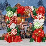 165-Piece Christmas Balloon Arch Garland Kit with Red, White, Green and Gold Latex Balloons, Candy Cane and Star Foil Balloons for Holiday, New Year and Birthday Party Decor