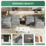 YESHOMY U-Shaped Modular Sectional Sofa in Grey Chenille, Featuring Supportive Soft Sponges, Removable Ottoman, and Sleeper Design