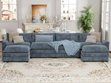 YESHOMY U-Shaped Modular Sectional Sofa in Grey Chenille, Featuring Supportive Soft Sponges, Removable Ottoman, and Sleeper Design