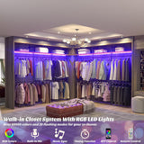 Aheaplus Industrial Pipe Clothing Rack with LED Lights & Shelves, Reversible 79.7in Heavy-Duty Garment Wardrobe for Walk-In Closet, Black