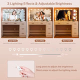 Makeup Vanity Desk with Mirror, 10 Lights, 5 Drawers and 3 Storage Shelves, Dressing Table with 3 Color Modes and Adjustable Brightness, 35.4-Inch, Black