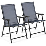 Yaheetech Set of 4 Outdoor Folding Dining Chairs with Armrests, Metal Frame & Backrest for Lawn, Garden, Yard or Poolside, Black