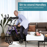ELENKER Purple Upright Rollator Walker with Stand-Up Design, Padded Seat, Backrest and Compact Folding Adjustable Frame