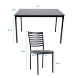 5-Piece Dining Set with Tempered Glass-Top Table and 4 Upholstered Chairs, Black Metal Frames