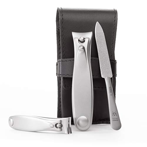 GERMANIKURE Professional Manicure and Pedicure Kit for Men with FINOX Stainless Steel Nail Clippers and Sapphire File, Black Leather Case, Ethically Made in Solingen, Germany
