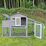 Two-Story Wooden Chicken Coop and Rabbit Hutch with Outdoor Run, Nesting Box, Ramp and Deep No-Leak Pull-Out Tray, Indoor or Outdoor Cage for Chicks and Bunnies, Black