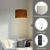 Plug-In Pendant Light with Linen Lampshade, Clear Cord and Dimmable Switch for Bedroom or Living Room