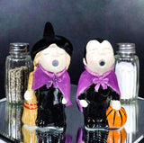 Ebros Gift Halloween Villains Ceramic Salt and Pepper Shakers, Vampire Dracula and Kissing Witch with Broomstick, Magnetic Set with Rubber Stoppers